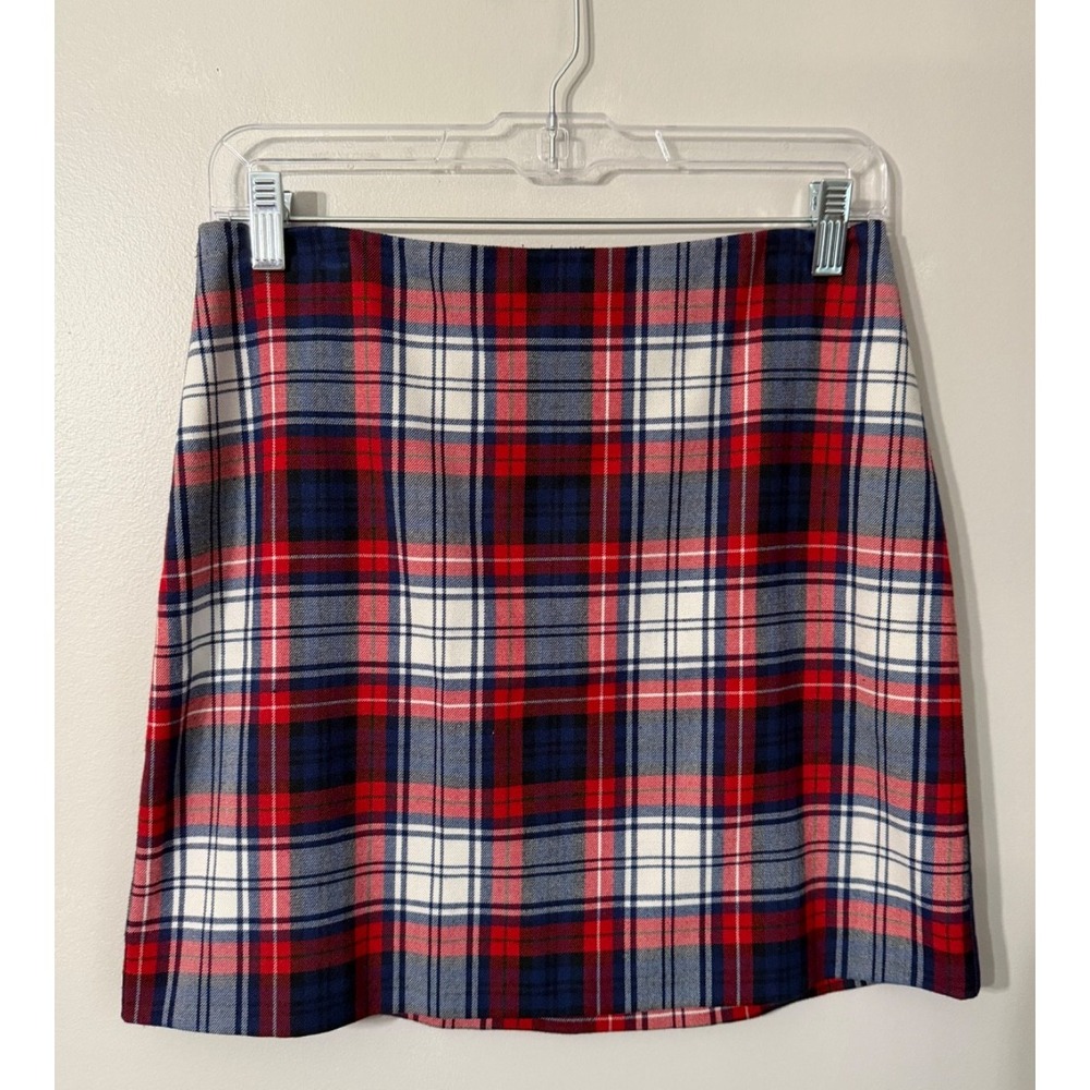 Vineyard Vines Plaid Wool Lined Mini Skirt Size 2 Preppy Academia Red Blue